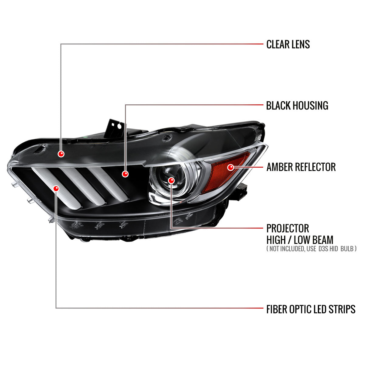 Spec-D 15-17 Mustang Shelby Driver HID Projector Black Replacement