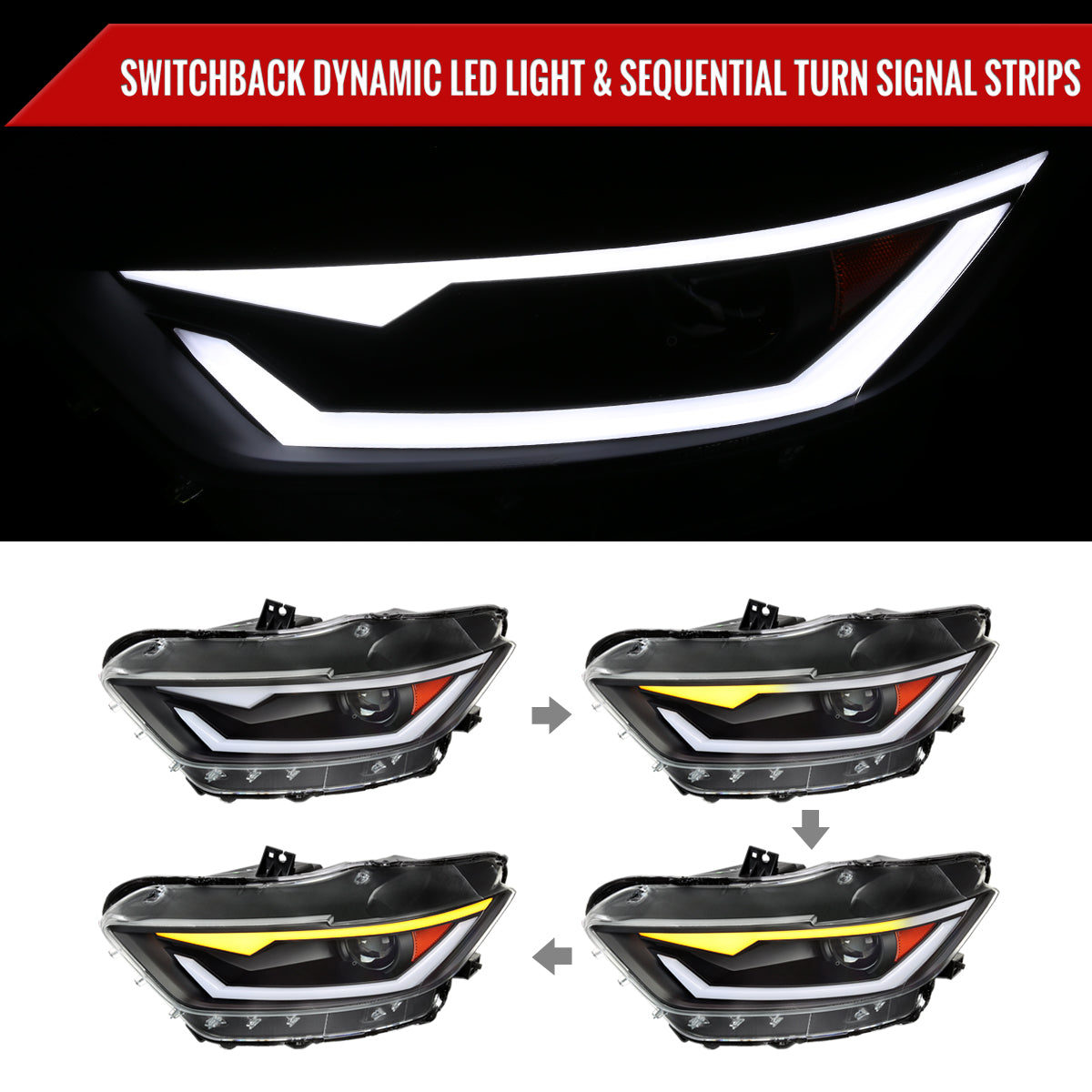 Spec-D 15-17 Mustang/18-20 Shelby Headlights Xenon Sequential Black