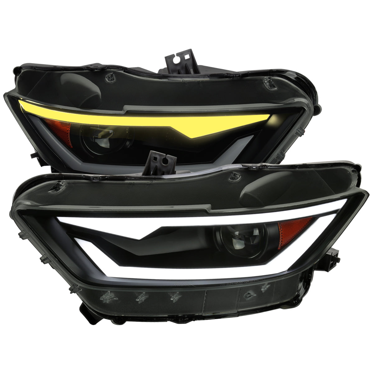 Spec-D 15-17 Ford Mustang Headlights Sequential LED Strip Smoked.
