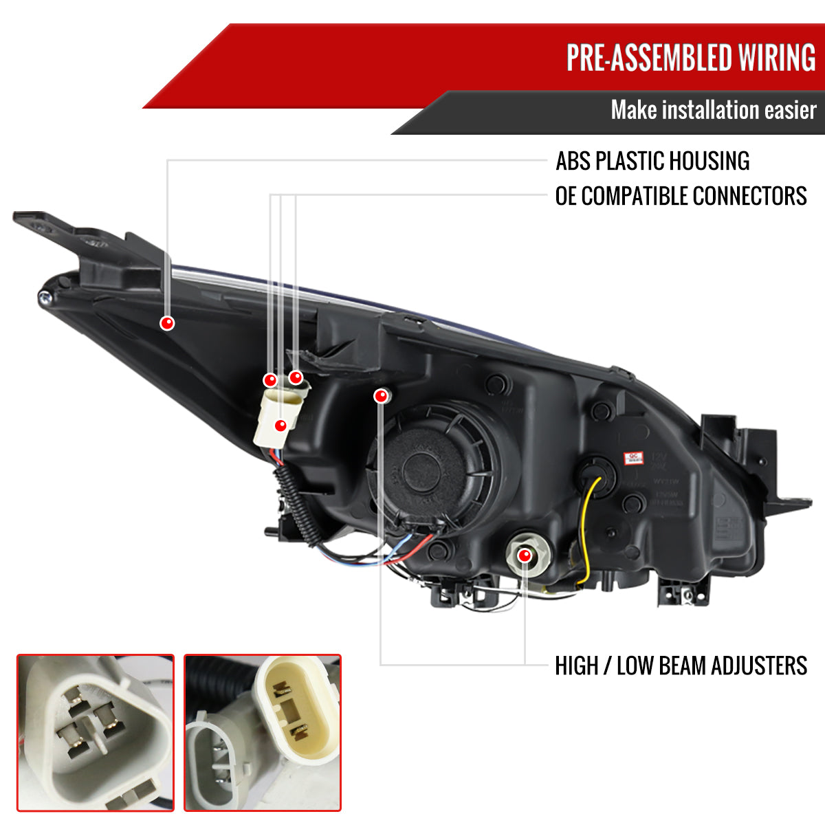 Spec-D 10-13 Mazda 3 Projector Headlights LED Strip Chrome MZ310