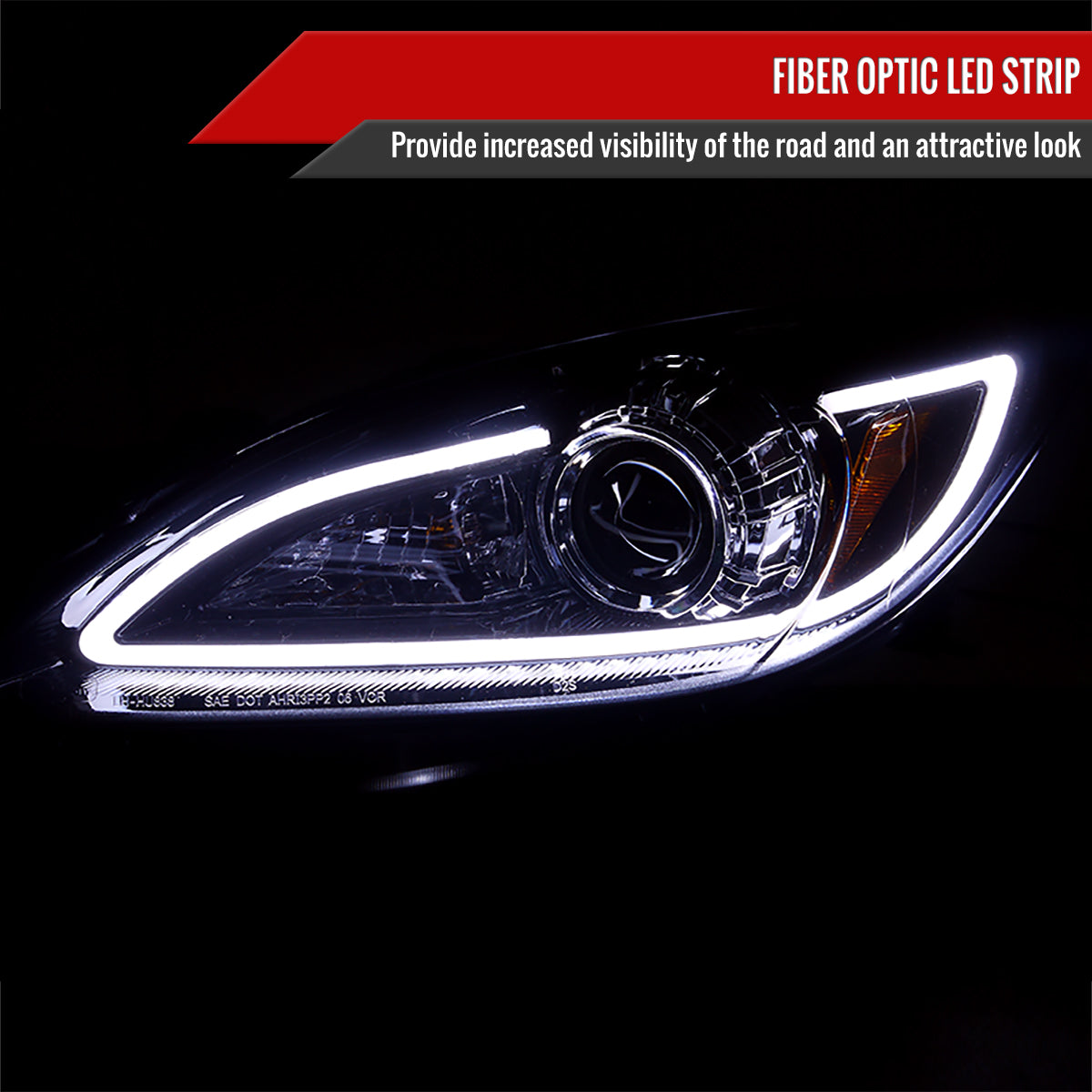 Spec-D 10-13 Mazda 3 Projector Headlights LED Strip GL Black w/Smoked