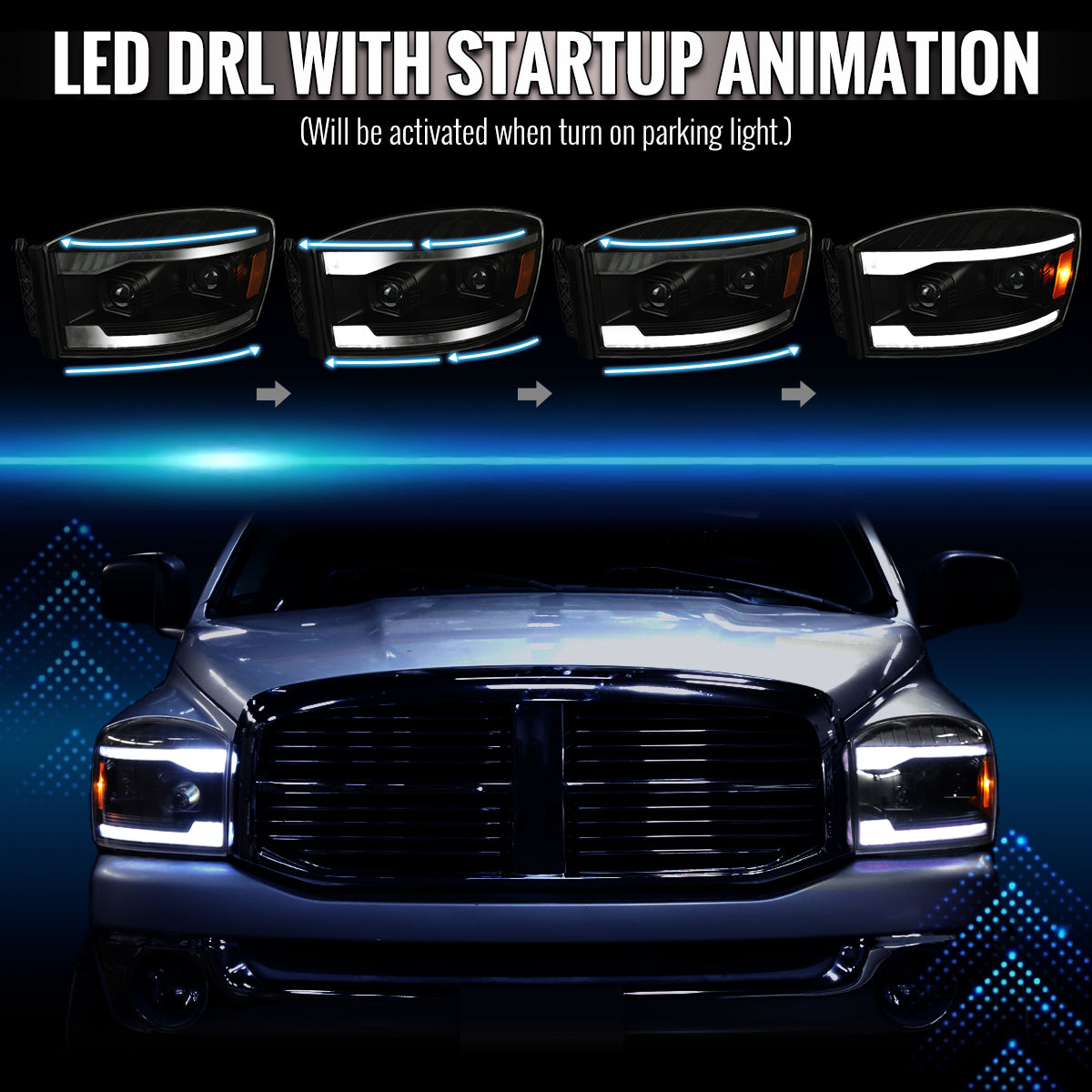 Spec-D 06-08 Ram 1500 Ram 2500 3500 SEQ Projector Headlights Smoked