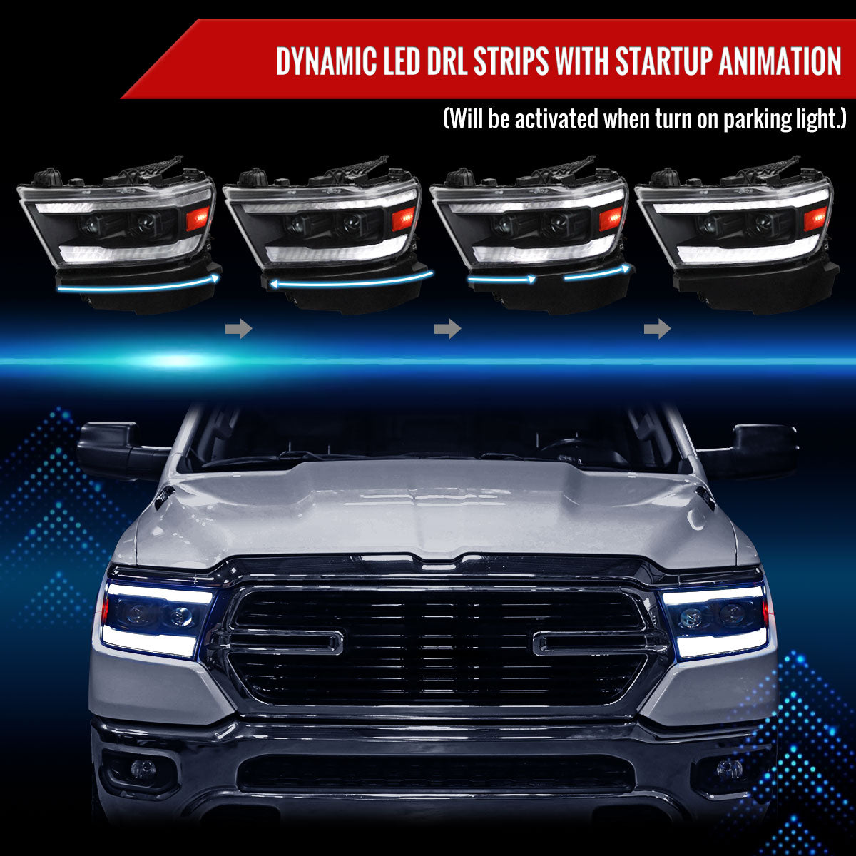 Spec-D 19-24 Ram 1500 Projector Headlights Sequential LED Black