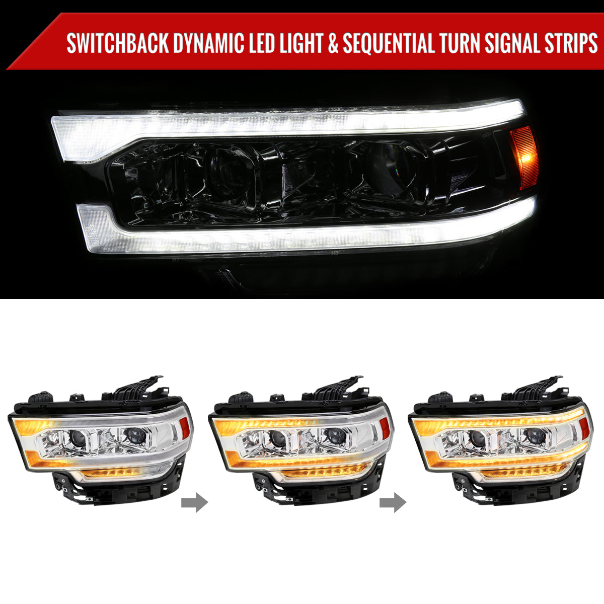 Spec-D 19-24 Ram 2500 3500 4500 5500 SEQ Projector Headlights Chrome