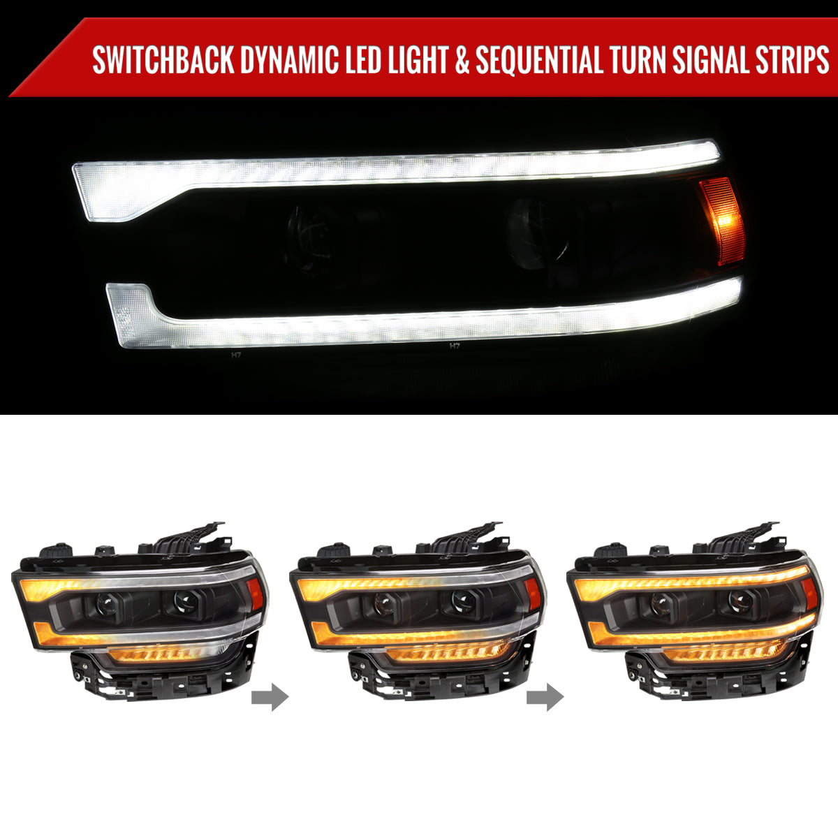 Spec-D 19-24 Ram 2500-5500 Headlights Switchback SEQ Matte Black