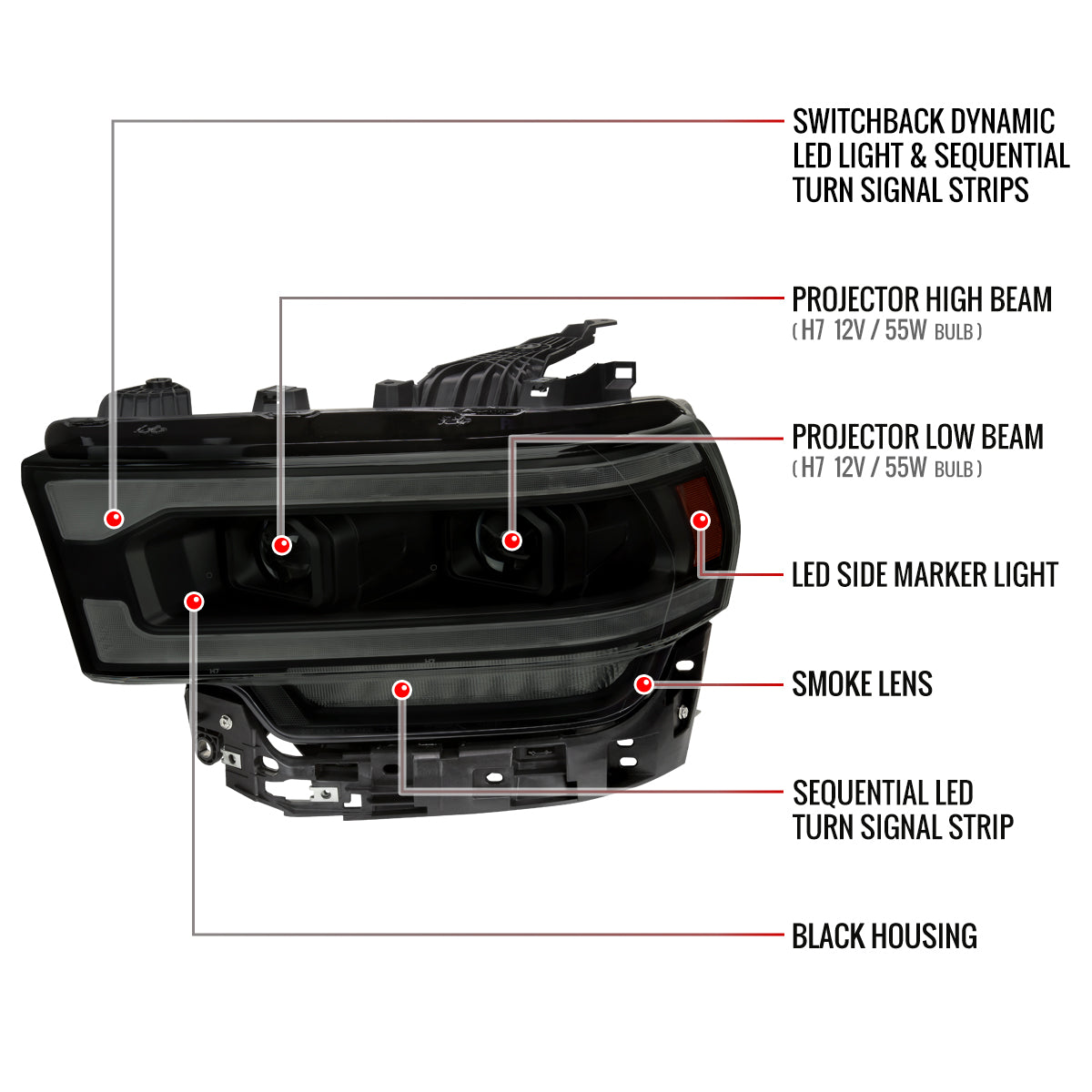Spec-D 19-24 Ram 2500-5500 Headlights Switchback Sequential Smoked