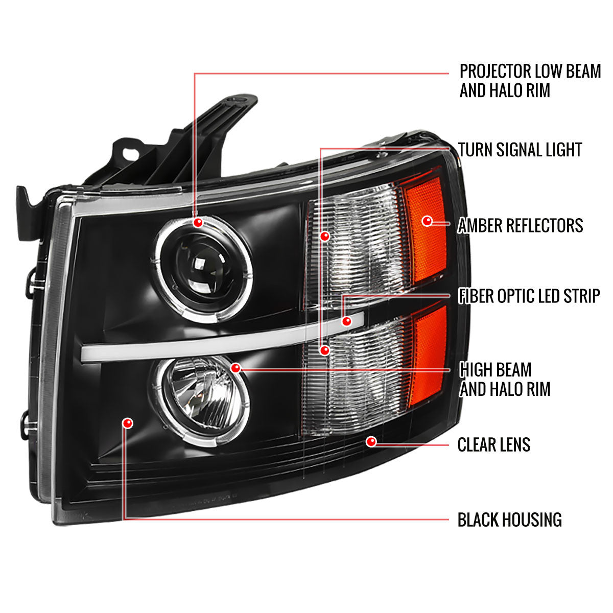 Spec-D 07-13 Silverado 1500 Dual Halo Headlights LED Bar Black/Clear
