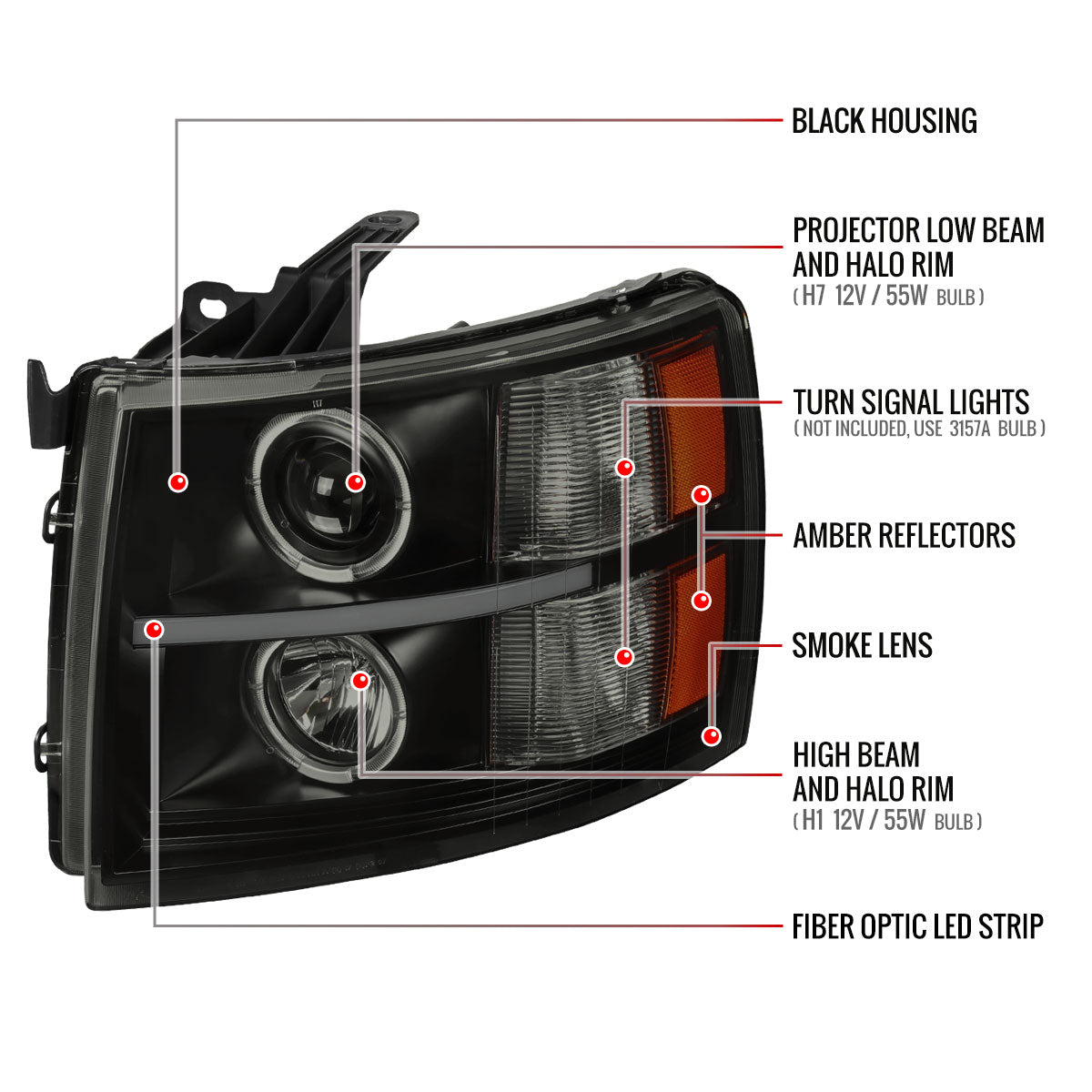Spec-D 07-13 Silverado Headlights Dual Halo Projector Smoked