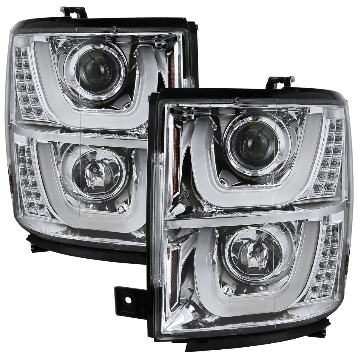 Spec-D 14-16 Silverado U-Bar LED Projector Headlights Chrome
