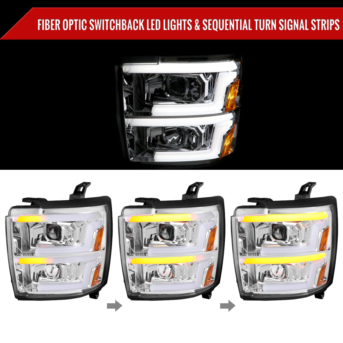 Spec-D 15-19 Silverado 2500HD/3500HD Headlights Switchback SEQ Chrome