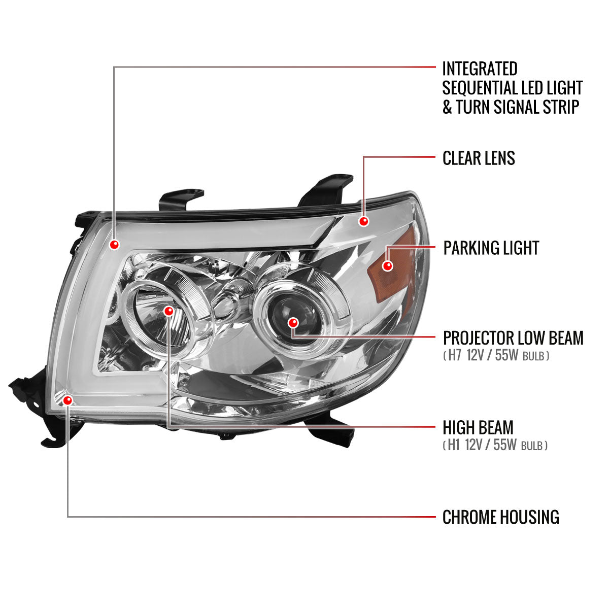 Spec-D 05-11 Tacoma Projector Headlights Sequential Signals Chrome