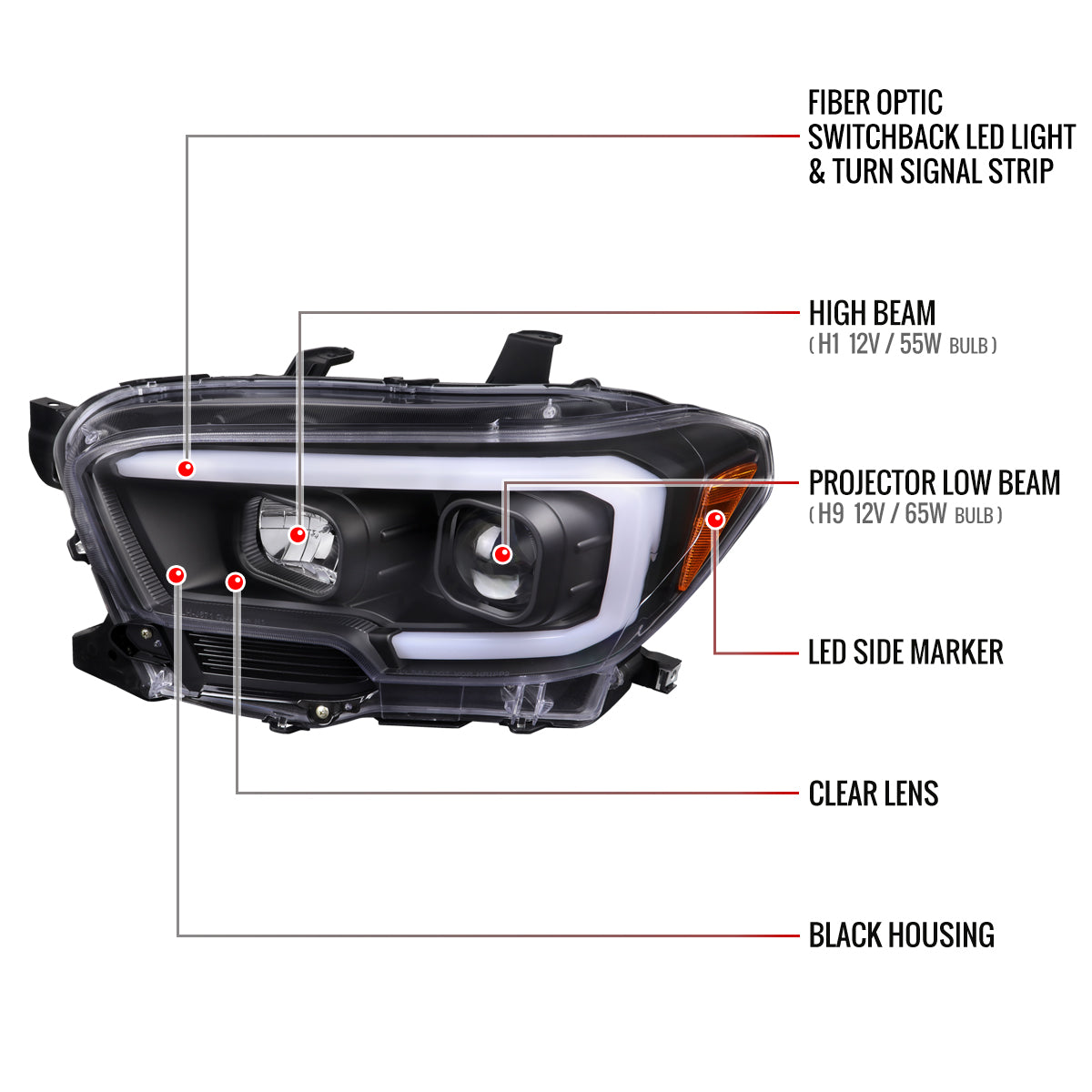 Spec-D 16-23 Tacoma Switchback LED Projector Headlights Black