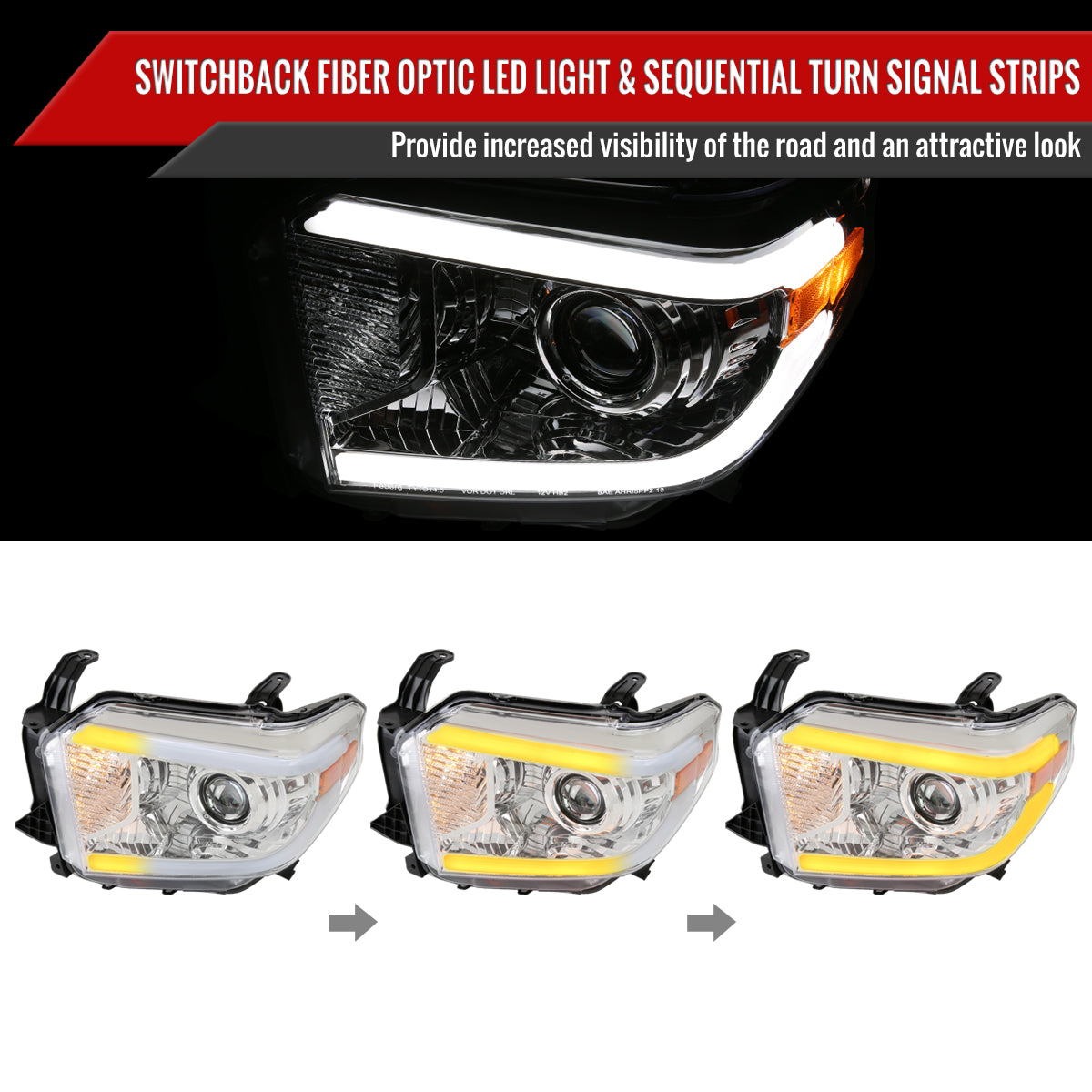 Spec-D 14-21 Tundra Switchback SEQ LED Projector Headlights Chrome