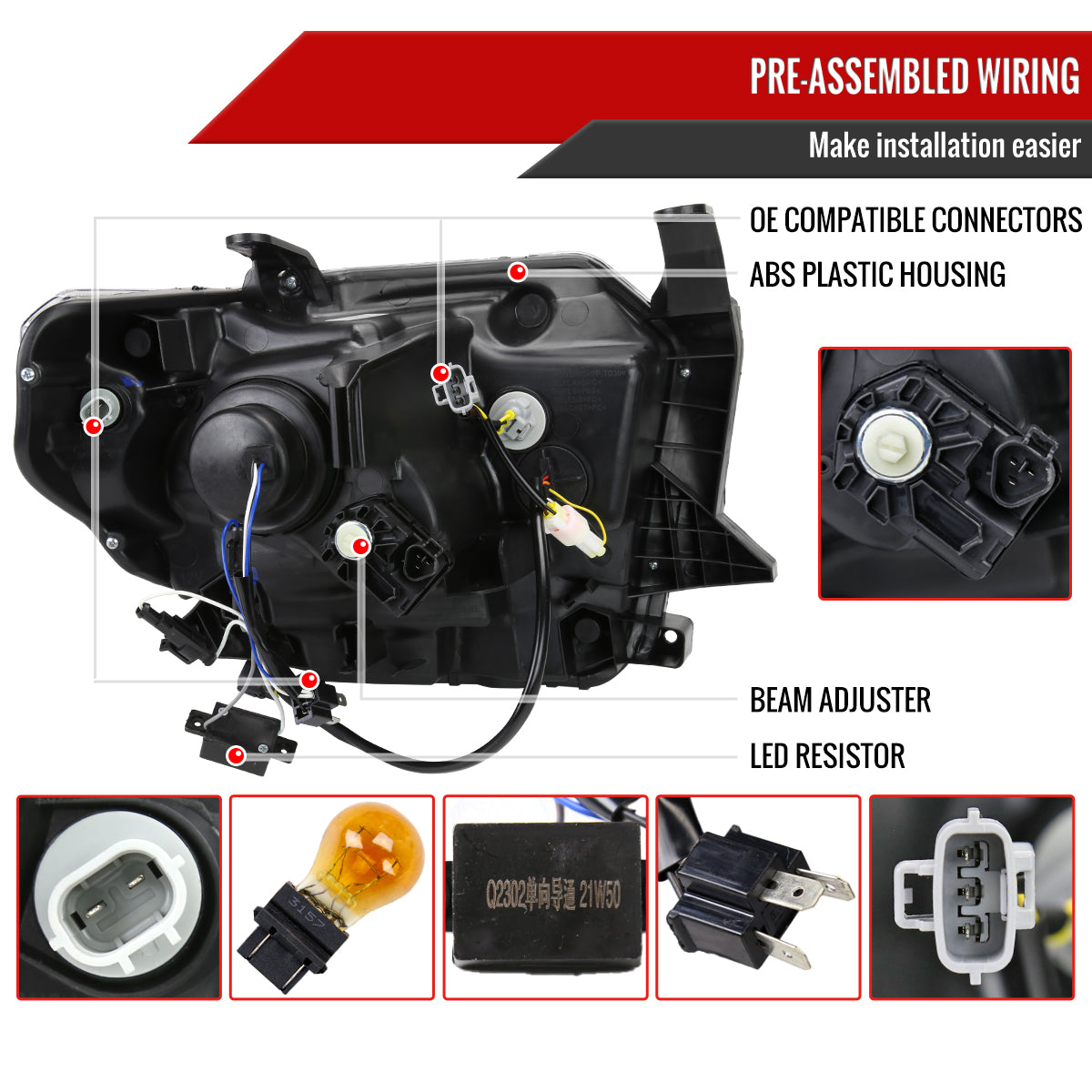 Spec-D 14-21 Tundra Switchback SEQ LED Projector Headlights Chrome