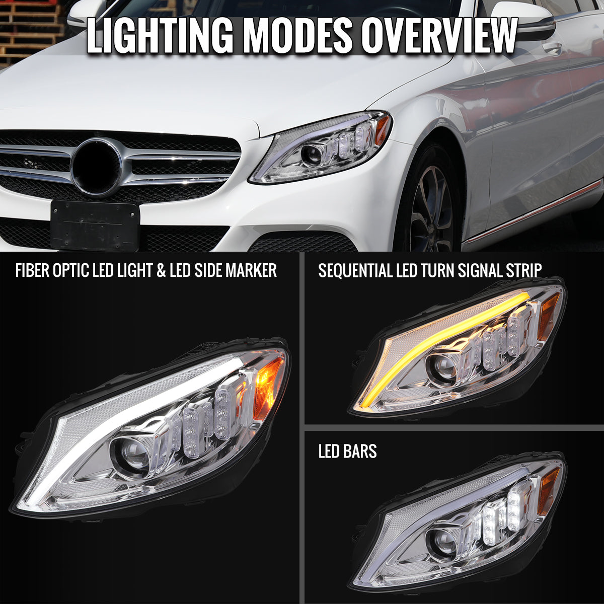 Spec-D 15-18 Mercedes C-Class W205 SEQ Projector Headlights Chrome