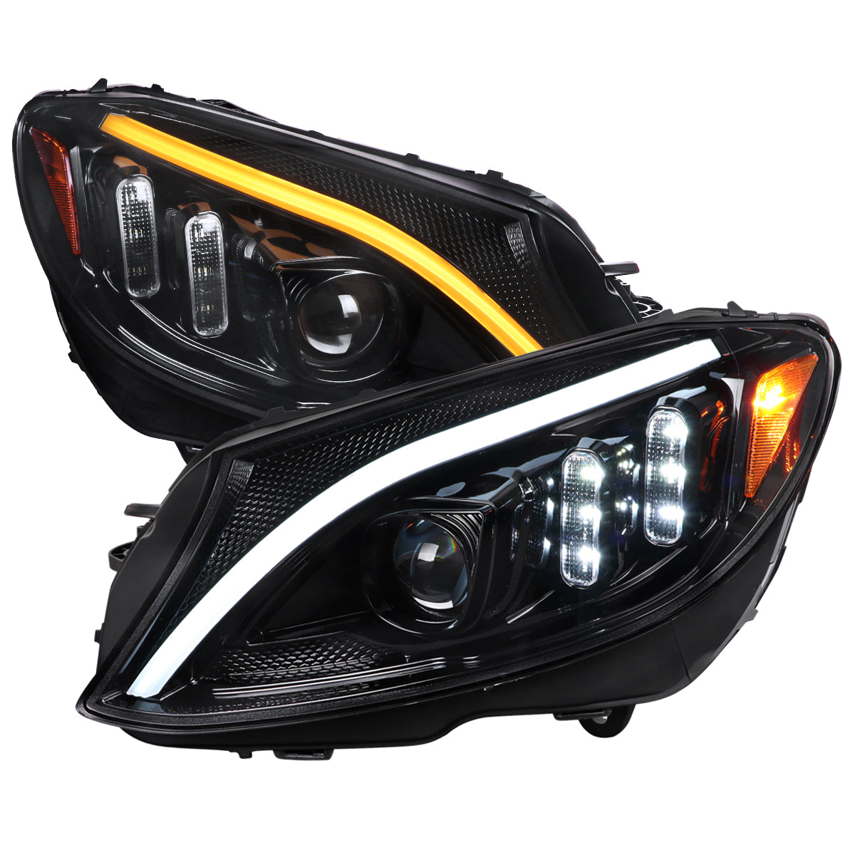 Spec-D 15-18 Mercedes C-Class W205 Sequential Headlights Black/Smoked