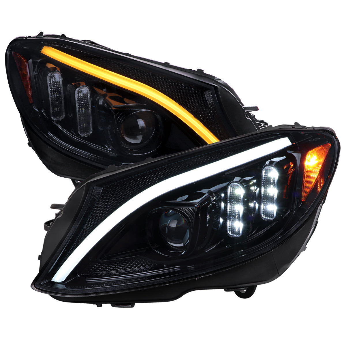 Spec-D 15-18 Mercedes C-Class W205 Sequential Headlights Black Smoked
