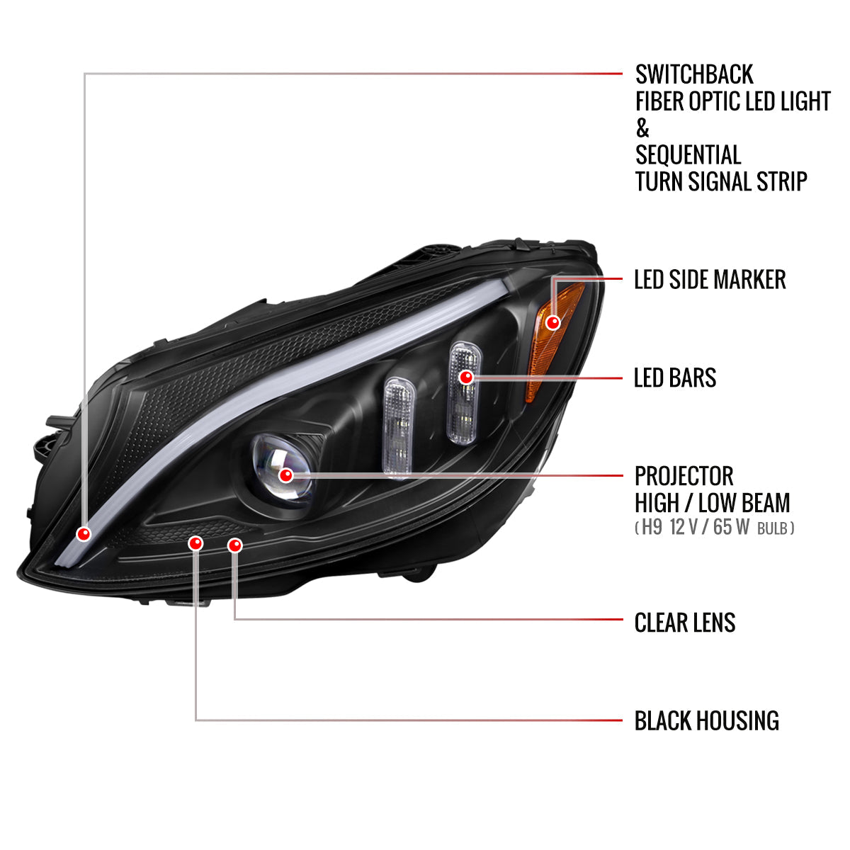 Spec-D 15-18 Mercedes-Benz C-Class W205 SEQ LED Headlights Black