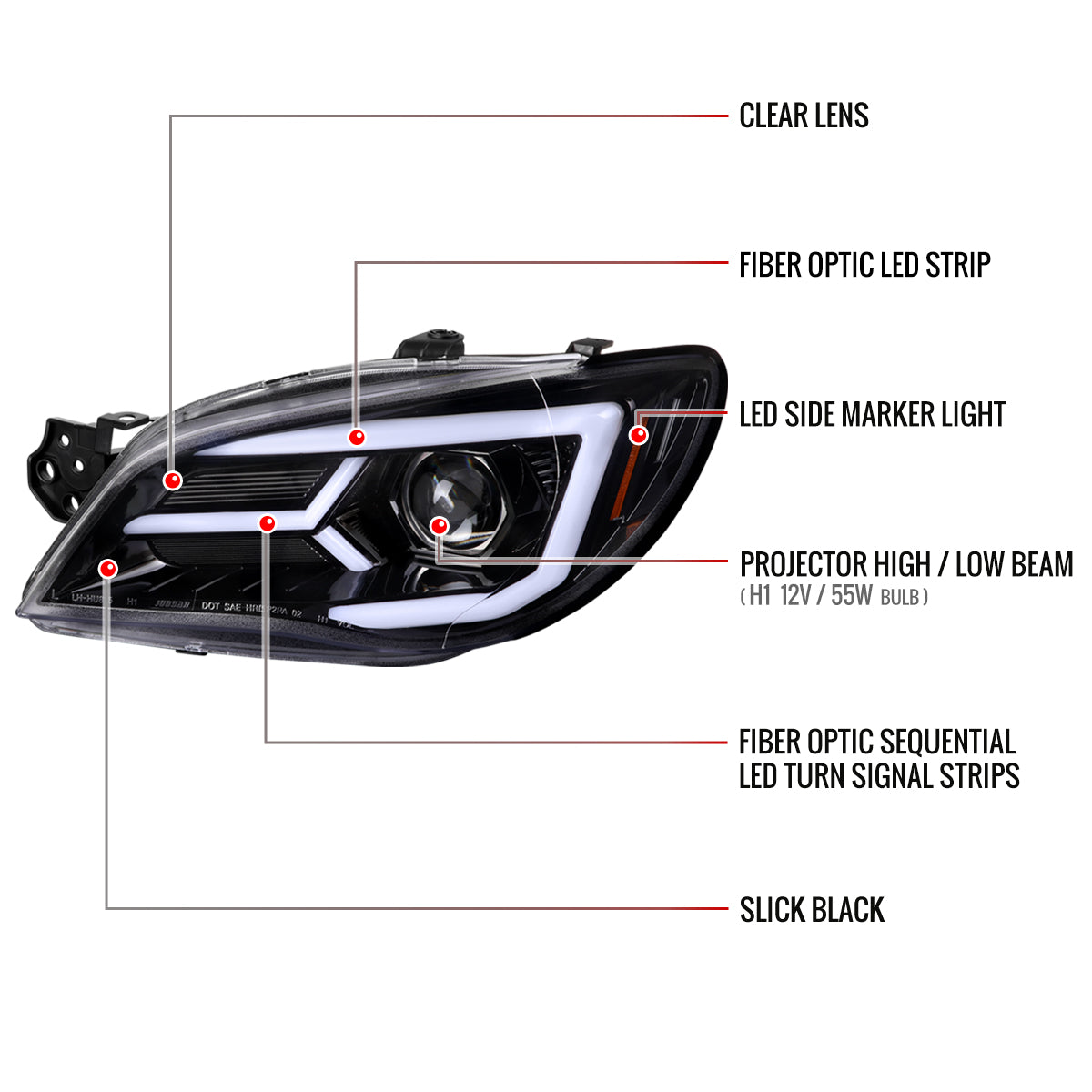 Spec-D 06-07 Subaru WRX STI Projector Headlights Jet Black.