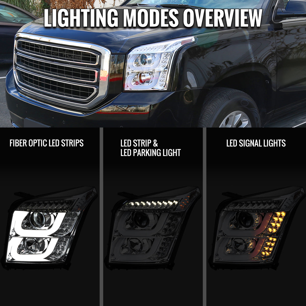 Spec-D 15-20 GMC Yukon/Yukon XL LED U-Bar Projector Headlights Chrome