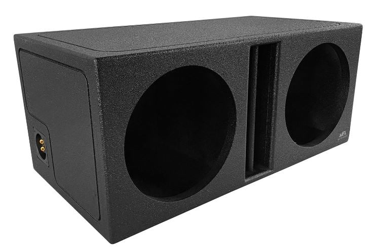Elite Audio EBOX-BLVD12CP Center-Split Vented Dual 12” Subwoofer Enclosure - Polyurethane Bed Liner Finish, 3/4” MDF with 1” Front Baffle, Pro-Tuned Ports, High-Current Terminals for Deep Bass & Superior Sound Quality
