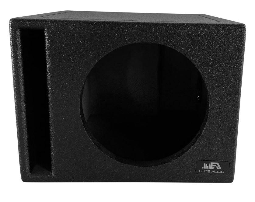 Elite Audio EBOX-BLVS10 Vented Single 10” Subwoofer Enclosure - Polyurethane Bed Liner Finish, 3/4” MDF with 1” Front Baffle, Pro-Tuned Ports, High-Current Terminals for Enhanced Bass & Sound Quality