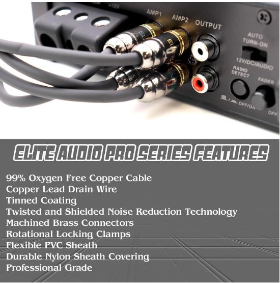 Elite Audio 6-Channel RCA Cable – 15ft OFC Twisted Pair with Noise Reduction and Shielded Armor