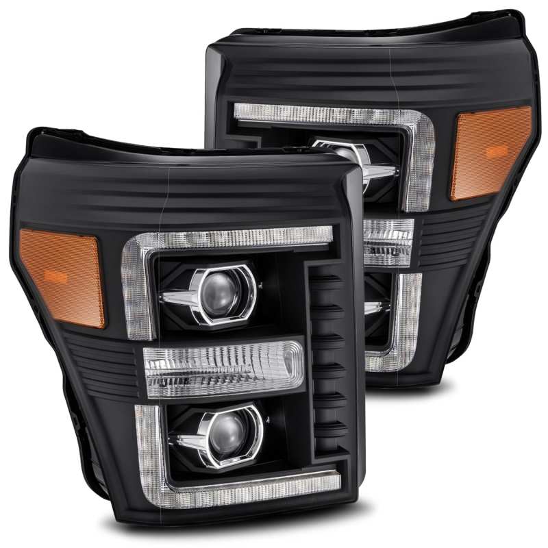 AlphaRex 11-16 Ford Super Duty PRO-Series Halogen Projector Headlights Black