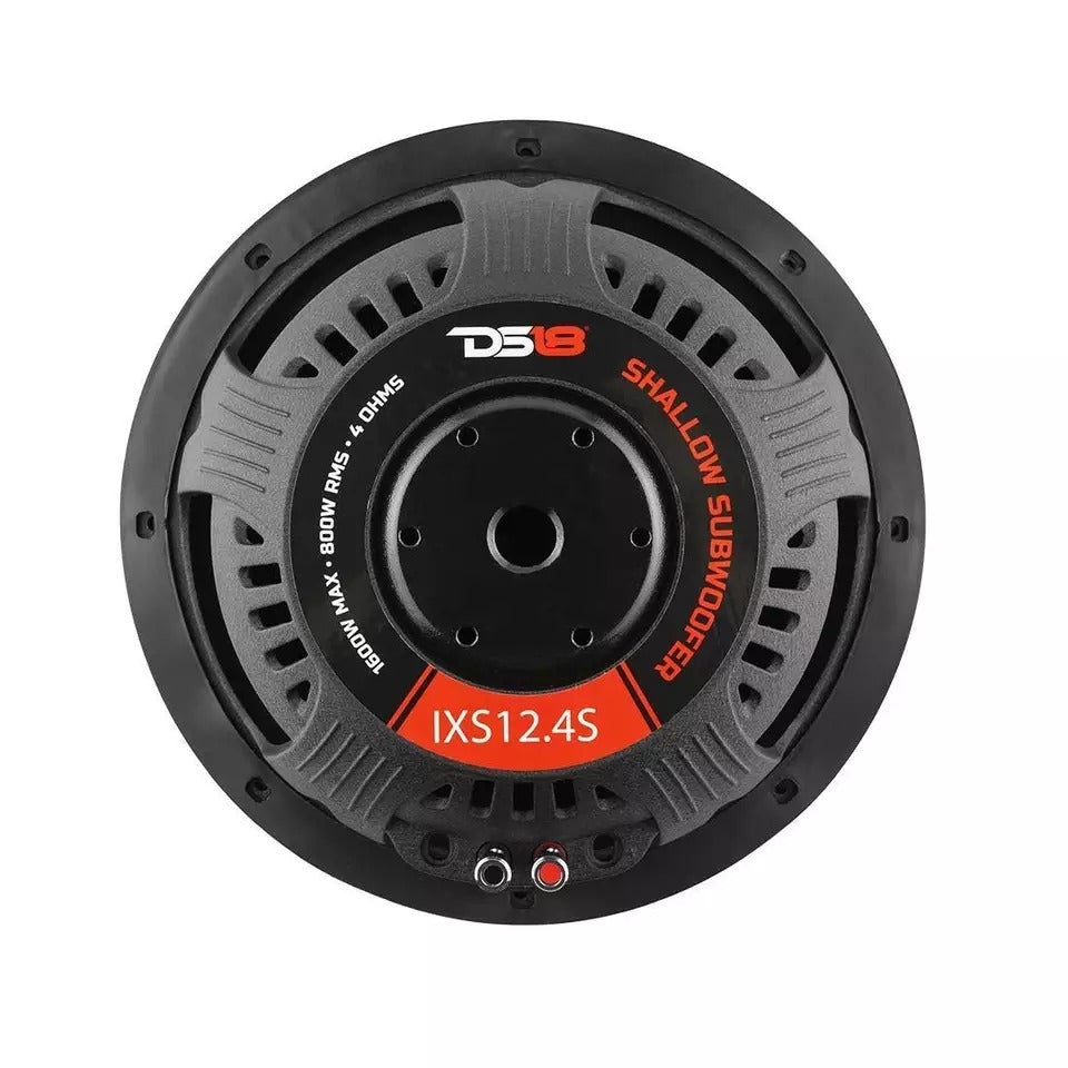 DS18 IXS12.4S 1600 Watts Max Power 4Ohm Single Voice Coil Shallow Car Audio S...