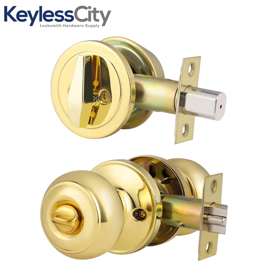 Kwikset Premium Combo Lockset – Knob & Deadbolt – Polished Brass