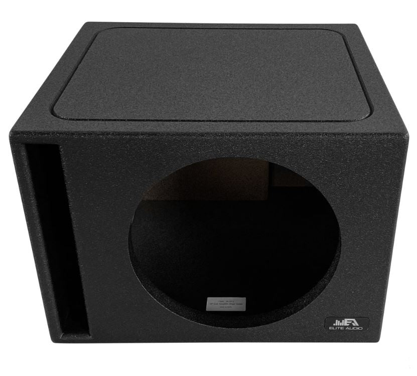 Elite Audio EBOX-BLVS12 Vented Single 12” Subwoofer Enclosure - Polyurethane Bed Liner Finish, 3/4” MDF with 1” Front Baffle, Pro-Tuned Ports, High-Current Terminals for Powerful Bass & Superior Sound Quality