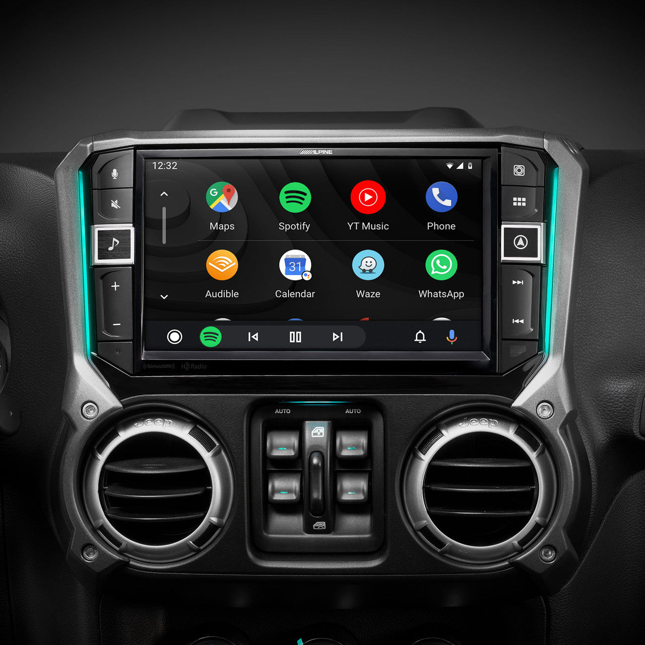 Alpine I509-WRA-JK Receiver w/ SPV-65RGB-CAN 6.5” Cage-Mounted Universal Weather-Resistant Coaxial RGB LED Speaker Pods