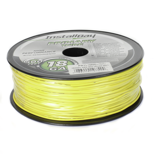 The Install Bay PWYL18500 Yellow 18 Gauge 500' Feet Stranded Primary Wire Cable