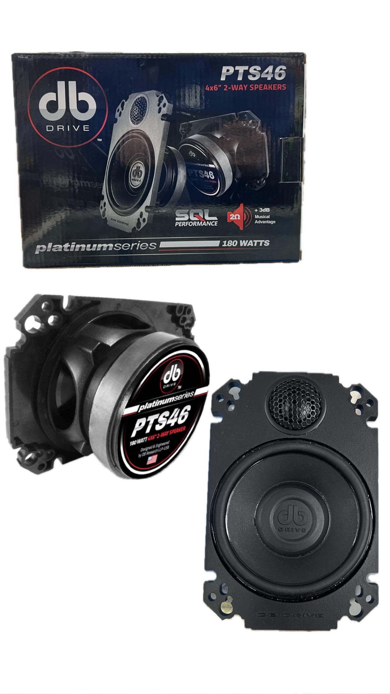 DB Drive Platinum 4X6 PTS46 | 4x6 Inch 180W 2 Ohm 2-Way Speakers (Pair)