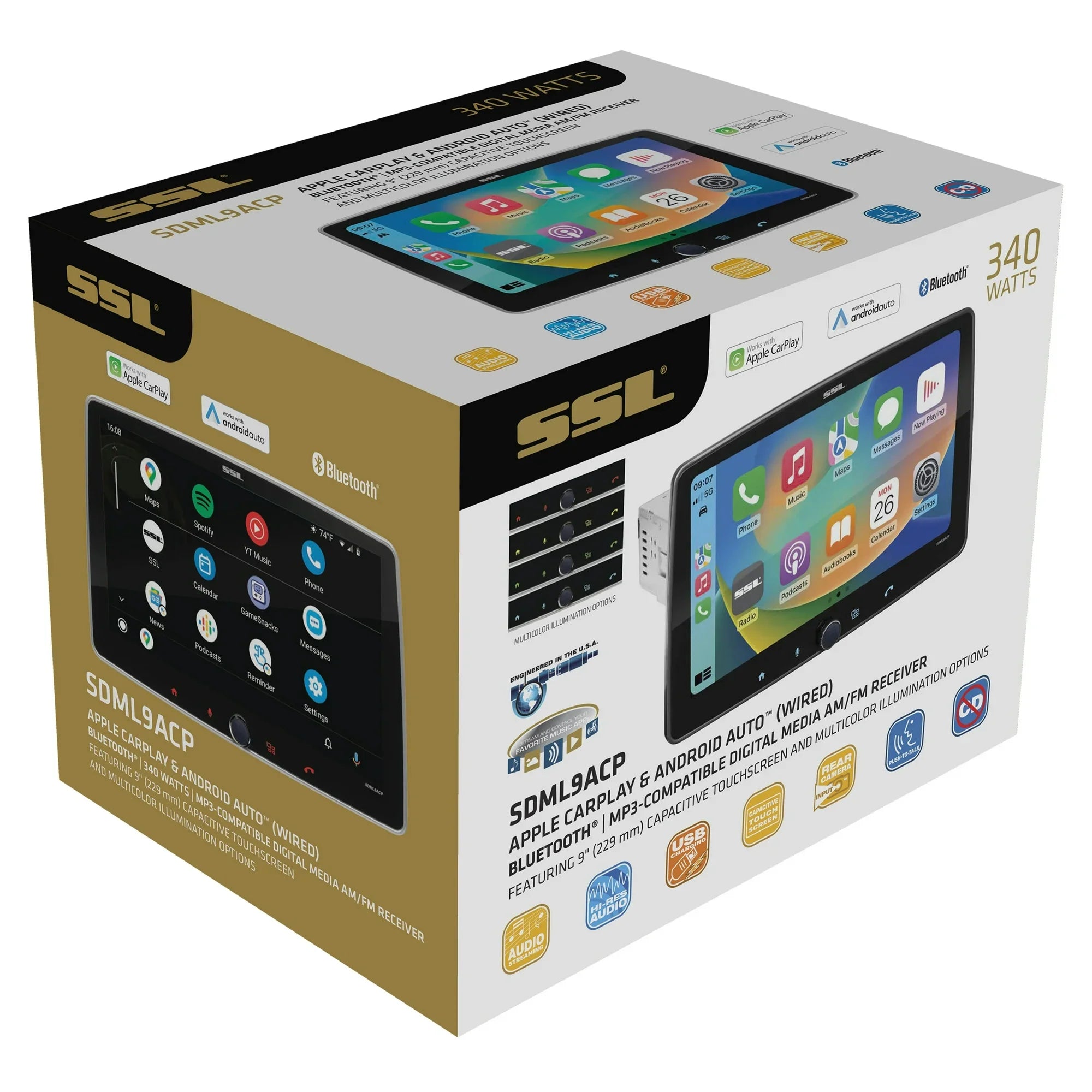 Sound Storm Laboratories SDML9ACP Car Audio Stereo - Apple CarPlay, Android Auto, Single Din, 9 Inch Touchscreen, Bluetooth, No CD DVD Player, AM/FM Radio Receiver, Wireless Remote Control