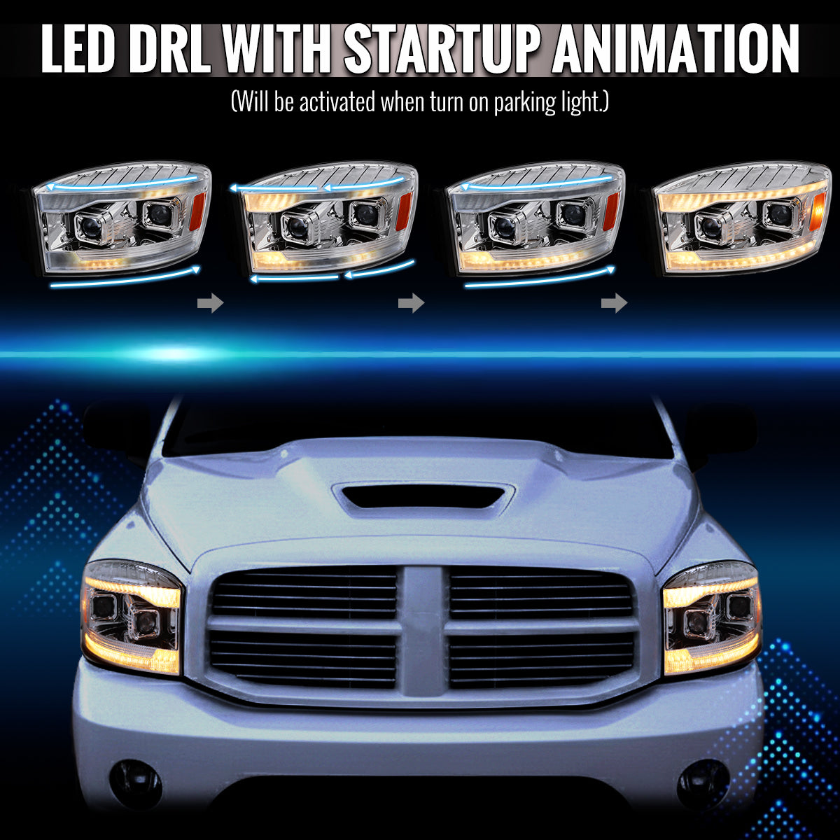 Spec-D 06-08 Dodge Ram 1500 2500 3500 Projector Led Headlight Chrome