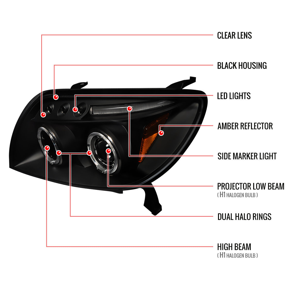 Spec-D 03-05 4Runner Dual Halo Projector Headlights Black