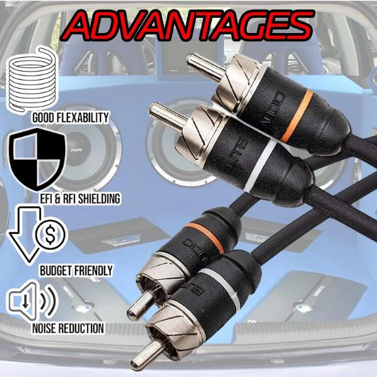 Elite Audio 17ft RCA Cable Premium 4-Channel Twisted Pair Oxygen-Free Copper Male to Male Noise Reduction