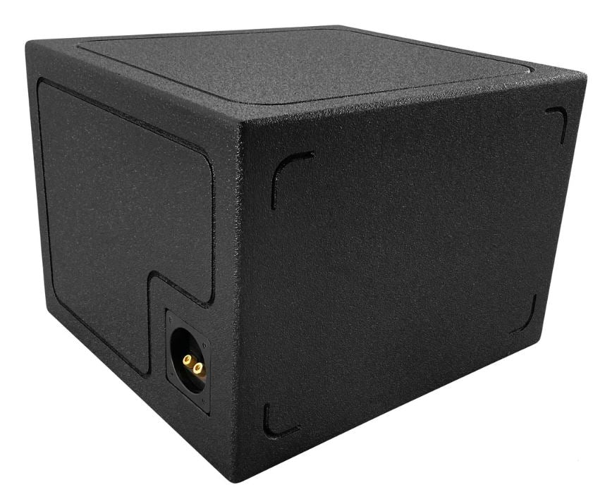 Elite Audio EBOX-BLVS12 Vented Single 12” Subwoofer Enclosure - Polyurethane Bed Liner Finish, 3/4” MDF with 1” Front Baffle, Pro-Tuned Ports, High-Current Terminals for Powerful Bass & Superior Sound Quality