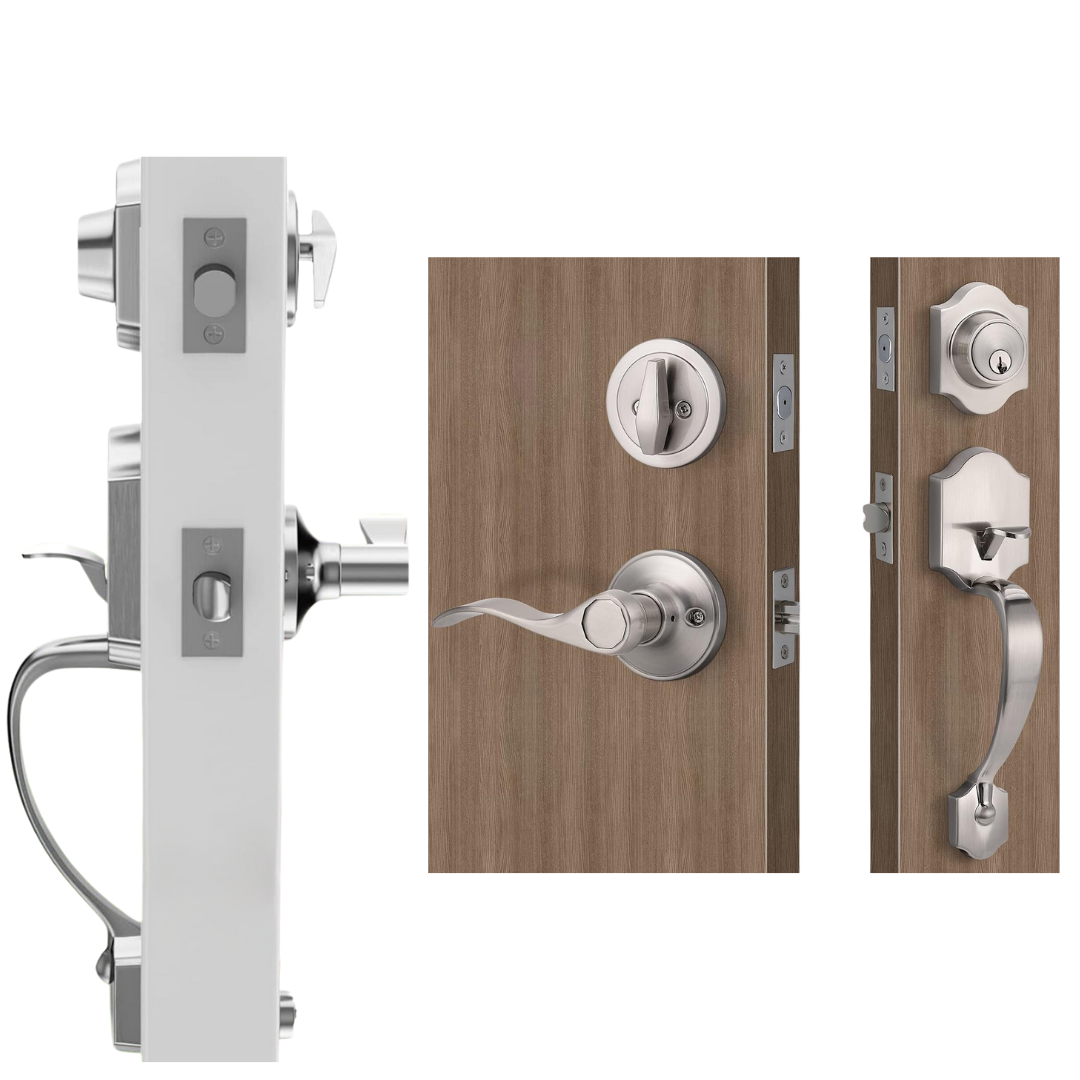 Premium SN Finish Grip Handle Set - Single Cylinder, Single Handle