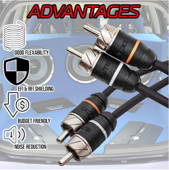 Elite Audio 15ft RCA Cable – Premium 4-Channel Twisted Pair | Oxygen-Free Copper | Male to Male | Noise Reduction
