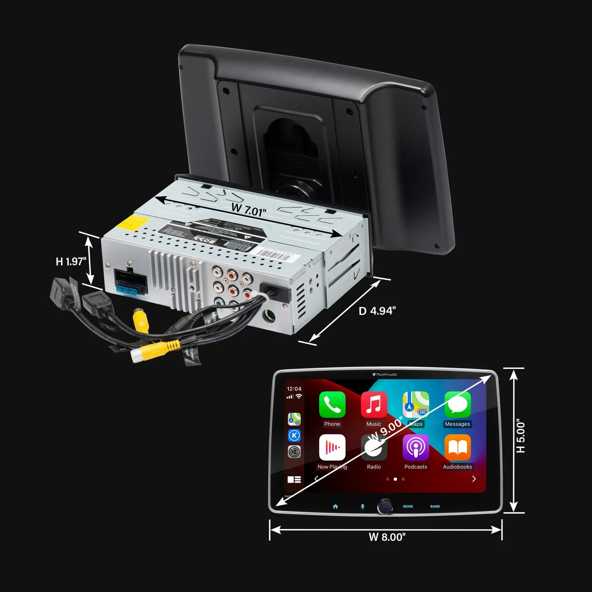 Planet Audio P90CPA Car Stereo - Apple CarPlay, Android Auto, Single Din, 9 Inch Capacitive Touchscreen, Bluetooth, No CD DVD Player, AM/FM Radio Receiver