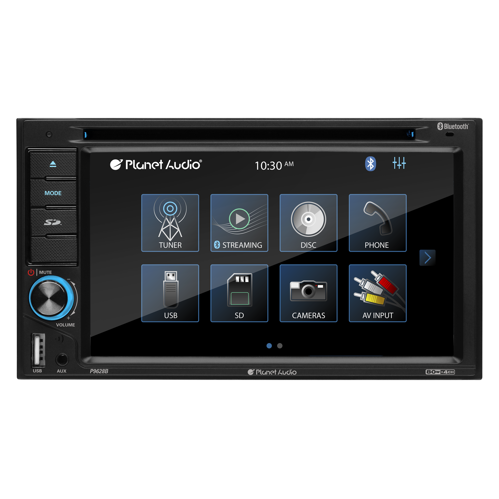 Planet Audio P9628B 6.2” Touchscreen Car DVD Player, Bluetooth, DVD USB SD AM/FM