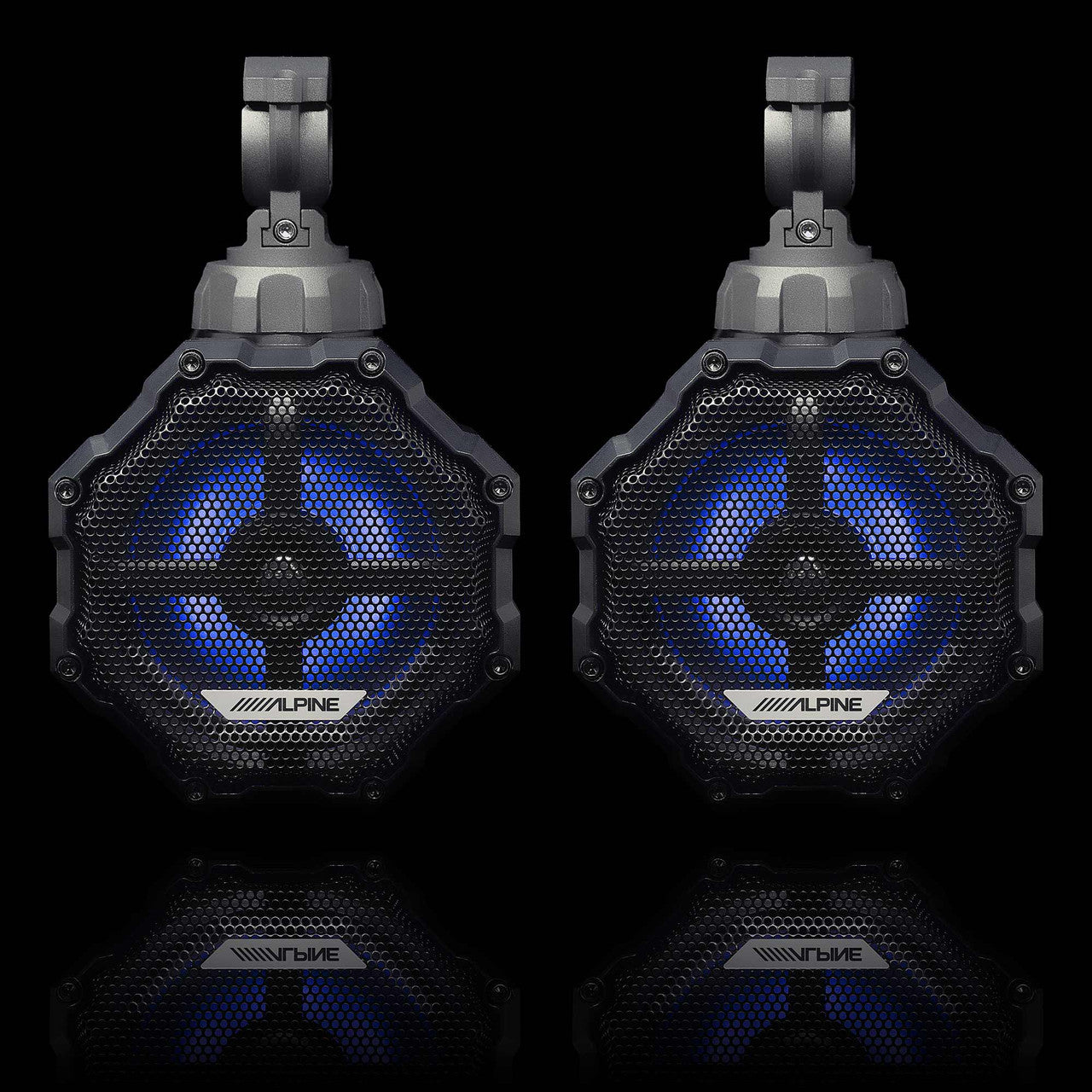 Alpine I407-WRA-JK Receiver w/ SPV-65RGB-CAN 6.5” Cage-Mounted Universal Weather-Resistant Coaxial RGB LED Speaker Pods