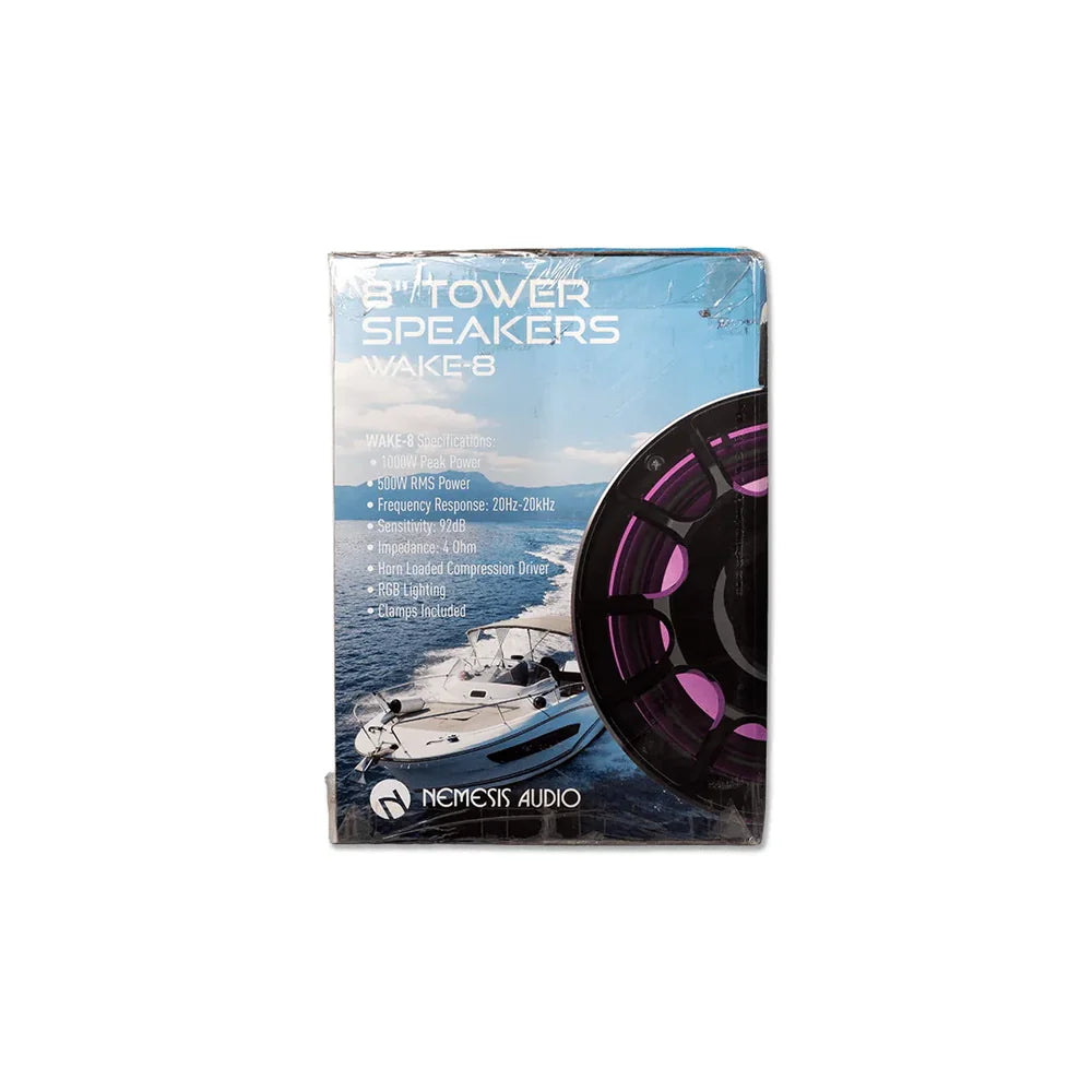 Nemesis Audio WAKE-8 8″ Marine Tower Speakers 500W RMS w/ RGB Lighting & Horn Loaded Drivers