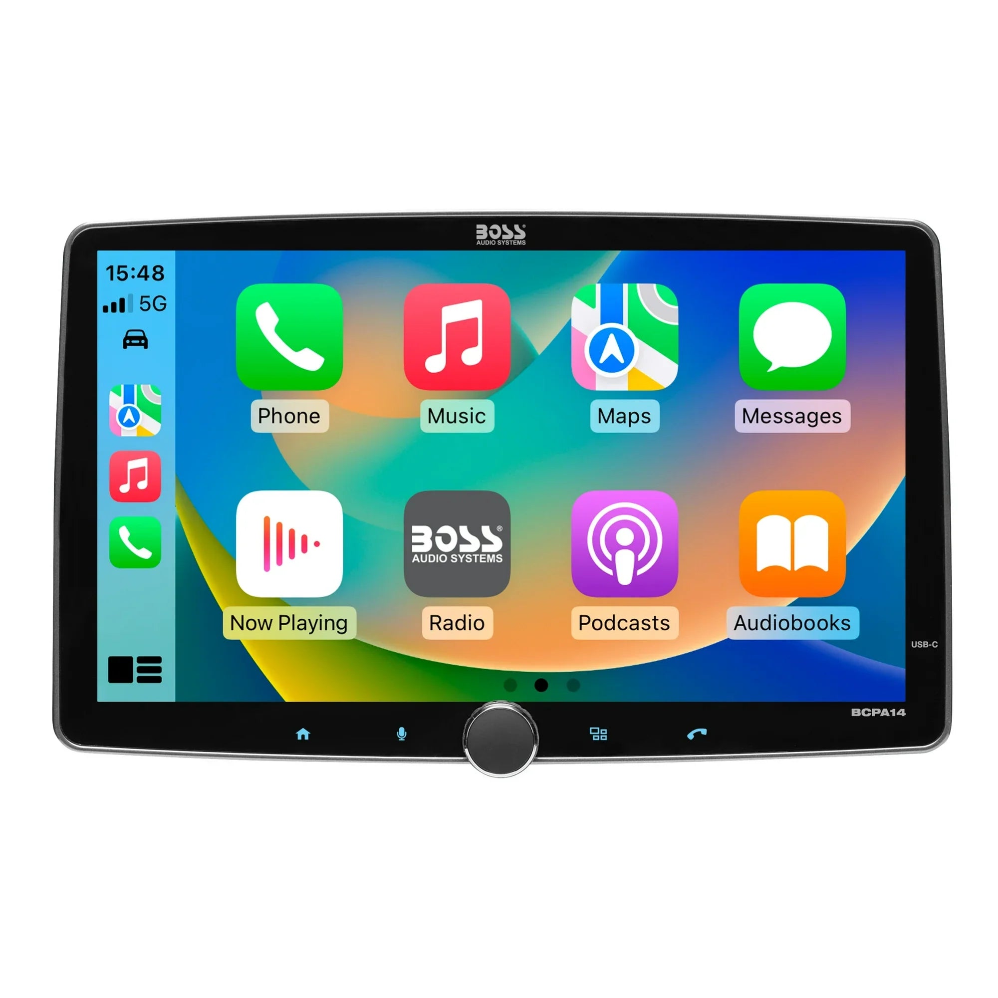BOSS Audio Systems BCPA14 Car Stereo - Apple CarPlay, Android Auto, Single Din, 14 Inch Capacitive Touchscreen, Bluetooth, No DVD CD Player, AM/FM Radio Receiver, Multicolor Illumination