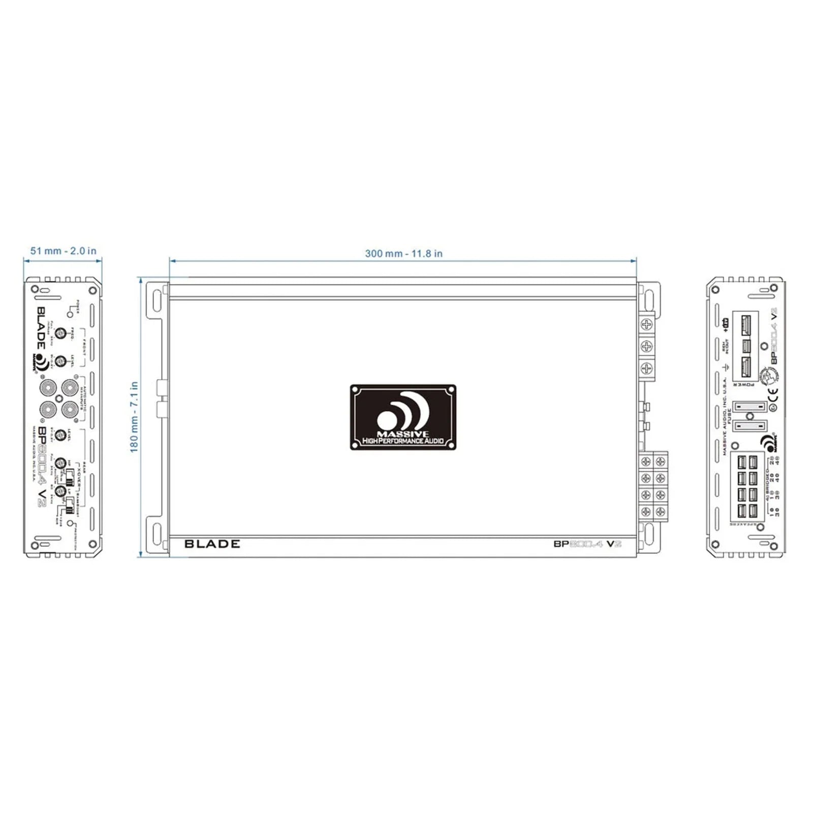 MASSIVE CAR AUDIO 4 CH AMPLIFIER CLASS A/B 800W BLADE SERIES BP800.4 V2
