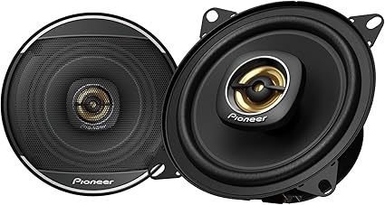 PIONEER TS-A1081F, 2-Way Coaxial Car Audio Speakers, Full Range, Clear Sound Quality, Easy Installation and Enhanced Bass Response, Black and Gold Colored 4” Round Speakers