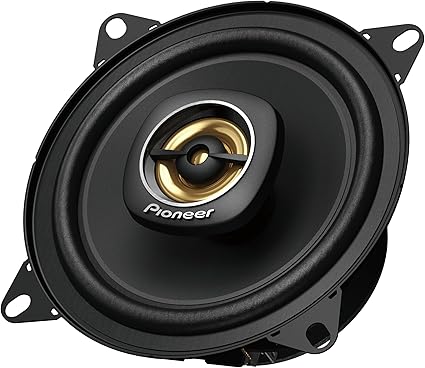 PIONEER TS-A1081F, 2-Way Coaxial Car Audio Speakers, Full Range, Clear Sound Quality, Easy Installation and Enhanced Bass Response, Black and Gold Colored 4” Round Speakers