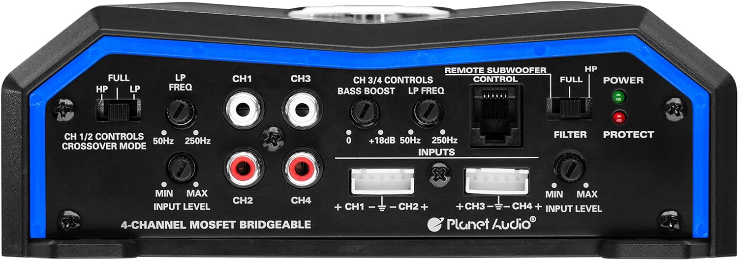 Planet Audio PL2400.4 4 Channel Car Amplifier - 2400 Watts, Full Range, Class A/B, 2/8 Ohm Stable, Mosfet Power Supply, Bridgeable